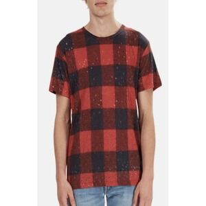 IRO ALESSIO TEE in BUFFALO CHECK Red Black‎ Medium 100% Linen Distressed #AAA5-4